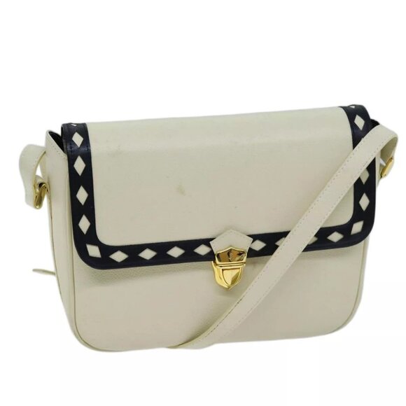 SAINT LAURENT Shoulder Bag Leather Beige AutH - Picture 1 of 16